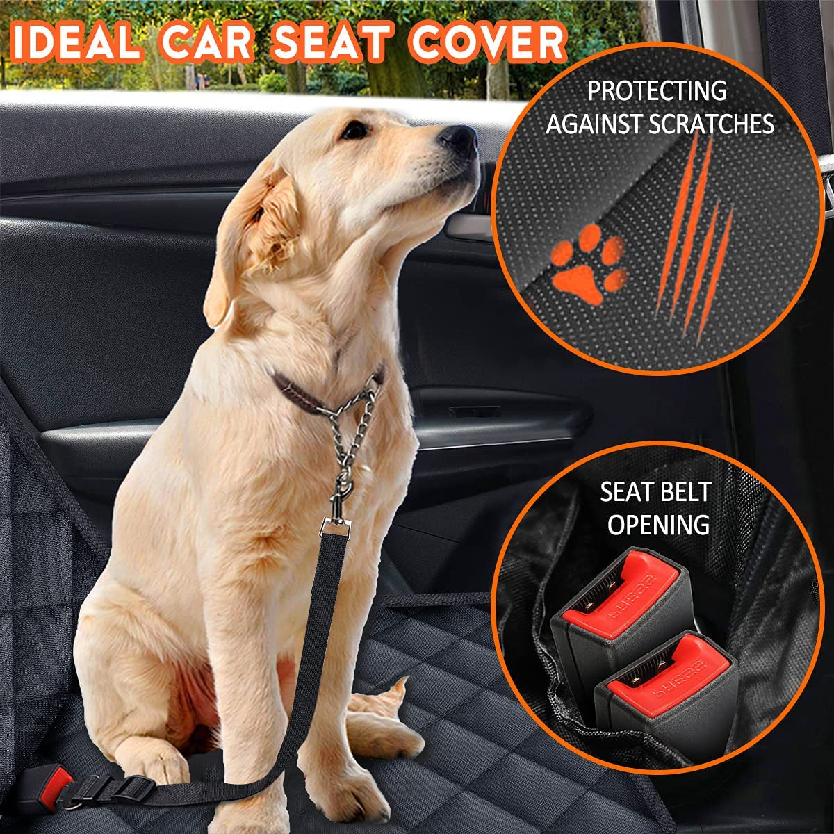 AutoPaws Premium Dog Car Seat Cover – Waterproof, Non-Slip & Armrest-Friendly Design